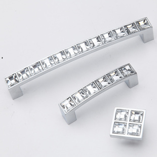 现代简约银色镶钻石水晶拉手 欧式橱柜衣柜抽屉单孔拉手透明水晶