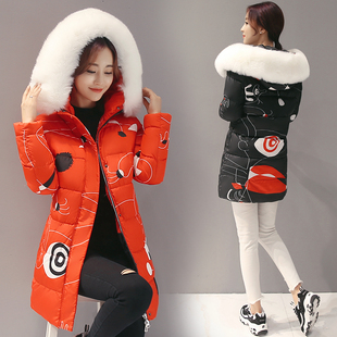 棉衣女中长款大码加厚修身显瘦毛领羽绒棉服韩国学生冬季长袖外套