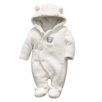 2016冬新生儿小熊造型哈衣羊羔绒夹棉包脚连体衣加厚婴幼儿外出服