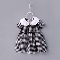 春夏款女童格子娃娃衫短袖宝宝黑白格子连衣裙衫纯棉0-1-2-3-4岁