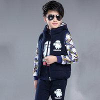 男童冬装套装2016新款韩版中大男孩棉衣儿童装加绒加厚运动三件套