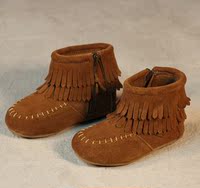 冬款女童靴子真皮棉靴儿童加绒流苏靴宝宝短靴1-2-3-4-5-6-7童鞋