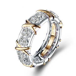 18k金莫桑石戒指创意对戒双色k金时尚情侣对戒可订制原创戒指正品