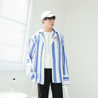 OHONLY 原创设计 2017蓝白条纹衬衫男韩版百搭长袖宽松衬衣