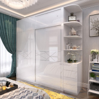 现代简约板式家具推拉门整体大衣柜子烤漆经济型卧室趟门组合衣橱