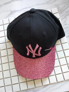 预 MLB棒球帽粉色亮片黑色防晒遮阳嘻哈帽 NY洋基队 不退不换