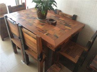 老船木家具马赛克餐桌茶桌饭桌实木中式简约小餐桌