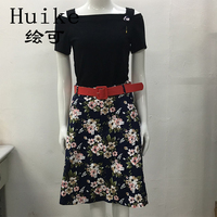huike/绘可 HK16XT061 专柜正品2016新款夏装露肩印花裙两件套女