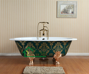 简派卫浴古典铸铁浴缸1.7米搪瓷铸铁家用加宽加大椭圆浴缸带虎脚