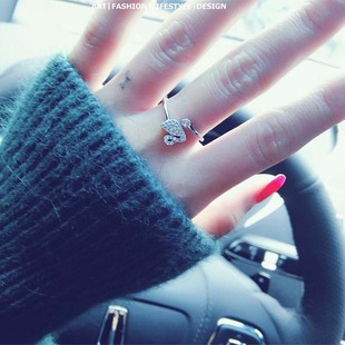 S925银韩版小天鹅戒指锆石开口食指戒子指环韩国防过敏女生日礼物