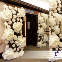 婚礼展览美陈迎宾门形装饰 大型白玫瑰仿真纸艺花套餐  WDCM-01