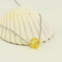 韩版时尚流行黄水水晶珠子项链百搭简约钛钢银色女锁骨链短链