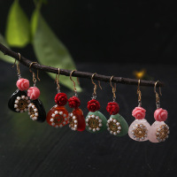 日韩手工 高端设计 天然石头红色 绿色 粉色 黑色 心型耳环耳坠