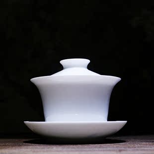 景德镇陶瓷茶具 薄胎白瓷盖碗三才碗茶杯 手工小号功夫敬茶碗套装