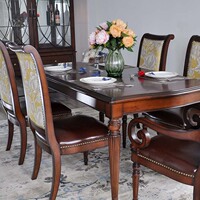 美式乡村新古典餐桌椅组合 1.6米长形实木雕刻餐桌 高端定制家具