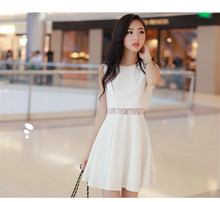 夏季新款时尚韩版高腰假两件雪纺拼接无袖女装蕾丝性感显瘦连衣裙