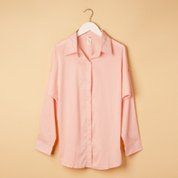 春秋款韩国制造东大门纯色粉色棉质百搭蝙蝠袖长袖女衬衫衬衣