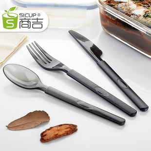商吉高档透明一次性长柄刀叉勺餐具塑料餐刀中西餐便携汤勺子叉子
