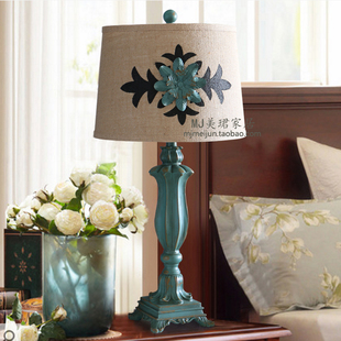 铁花台灯卧室床头 美式客厅 蓝色地中海装饰创意复古欧式奢华包邮