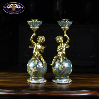 欧美式创意天使烛台奢华复古陶瓷镶铜摆件客厅软家居装饰品一对
