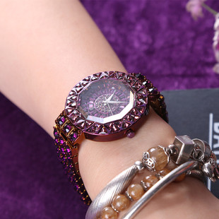 2017新款美人鱼张雨绮同款女士手表 大表盘满钻紫色手表女时装表