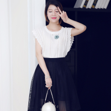 2016夏装新款韩版蕾丝气质无袖小衫+小黑裙两件套套装女