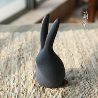 萌兔可爱小兔子陶瓷摆件清新文艺原创意手工动物礼物桌面茶宠摆件