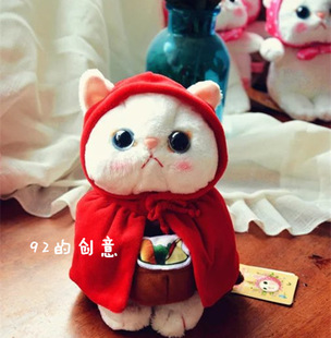日本choo choo cat鸳鸯眼红披风小猫咪公仔毛绒玩具公仔安抚娃娃