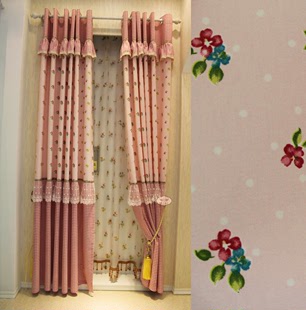 摩尔布庄 粉色儿童房韩式田园女孩卧室窗帘遮光布成品 浪漫樱花