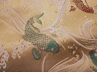 日本进口 和风布料 西阵织 织锦缎 金襕织物 锦鲤（浅金）