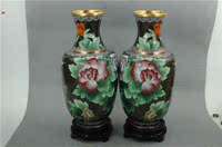 80年代景泰蓝掐丝珐琅库存老货三线筒子瓶对花瓶高档工艺品摆件