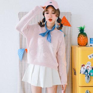 韩国代购新品日韩系学生基础款纯色立体波点简约毛衣