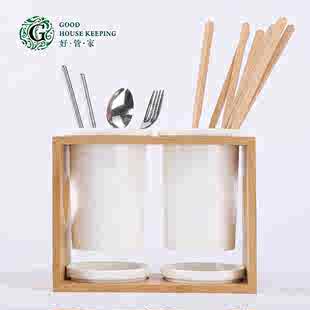 好管家陶瓷楠竹组合筷子笼双筒筷子篓沥水筷筒厨房家用餐具笼架竹