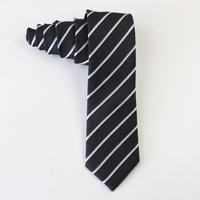 美国大牌色织真丝提花男士韩版时尚复古7CM窄领带刺绣黑色白条纹