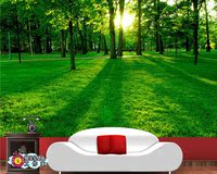 无缝定制风景树林3D视觉草木清新绿色客厅沙发背景墙森林壁画壁纸