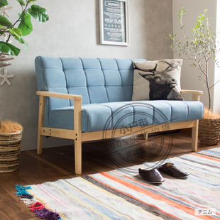 日式北欧小户型客厅原木布艺沙发单人双人个性简易实木咖啡厅椅子