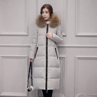 2016冬季韩版新款超大白貉毛领女式中长款羽绒服加厚修身外套包邮