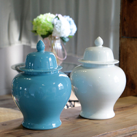 单色釉陶瓷胖将军罐 现代中式家居纯色简约花瓶桌面摆件
