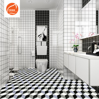 全瓷北欧小白砖300浴室墙砖厨房格子砖防滑地砖黑白几何线条瓷砖