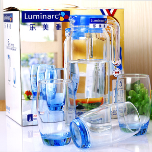 家用乐美雅无铅透明玻璃杯水杯创意茶杯果汁杯水壶套装包装加厚