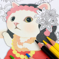 猫咪涂鸦填色本 女孩画册填色绘画本 儿童成人解压涂色书 包邮