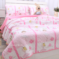 夏季新款床品韩式卡通梦幻芭蕾女孩全棉绗缝床盖三件套空调被床单