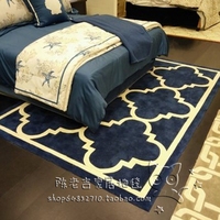 地中海中式格子地毯客厅茶几地毯卧室床边样板间手工腈纶地毯定制