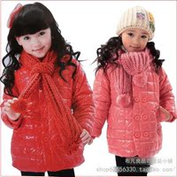 反季冬装棉衣5-10岁韩版儿童女童短款棉服连帽童装加厚清仓送围巾