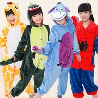 史迪奇老虎法兰绒卡通动物冬男童女童学生演出服长袖儿童连体睡衣