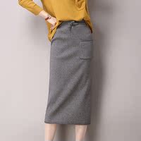 秋冬女装新款高腰显瘦的单口袋弹力一步针织半身裙中长款包臀裙子