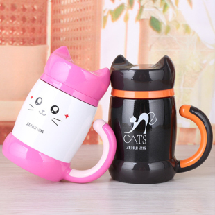 慕斯曼保温杯小猫咪茶杯女士花茶杯过滤带盖便携水杯家用创意水杯
