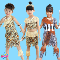 圣诞节儿童野人演出服猎人印第安表演服原始非洲成人豹纹装扮服装