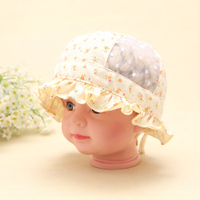 靓冠儿春夏新款3-6个月宝宝遮阳夏季遮阳碎花网帽子男女婴儿盆帽