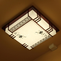 现代新中式实木仿羊皮正方形客厅茶楼中国风水墨画LED吸顶灯包邮
